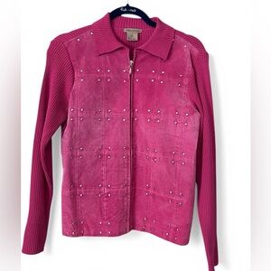 Escapade Studded Suede Knit Pink Jacket Sweater Size M